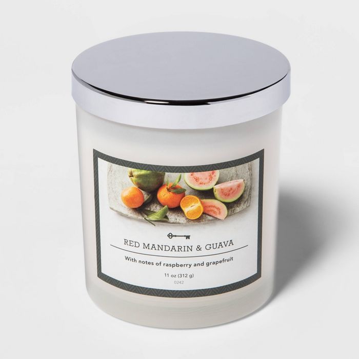 11oz Lidded Milky Glass Jar Red Mandarin and Guava Candle - Threshold™ | Target