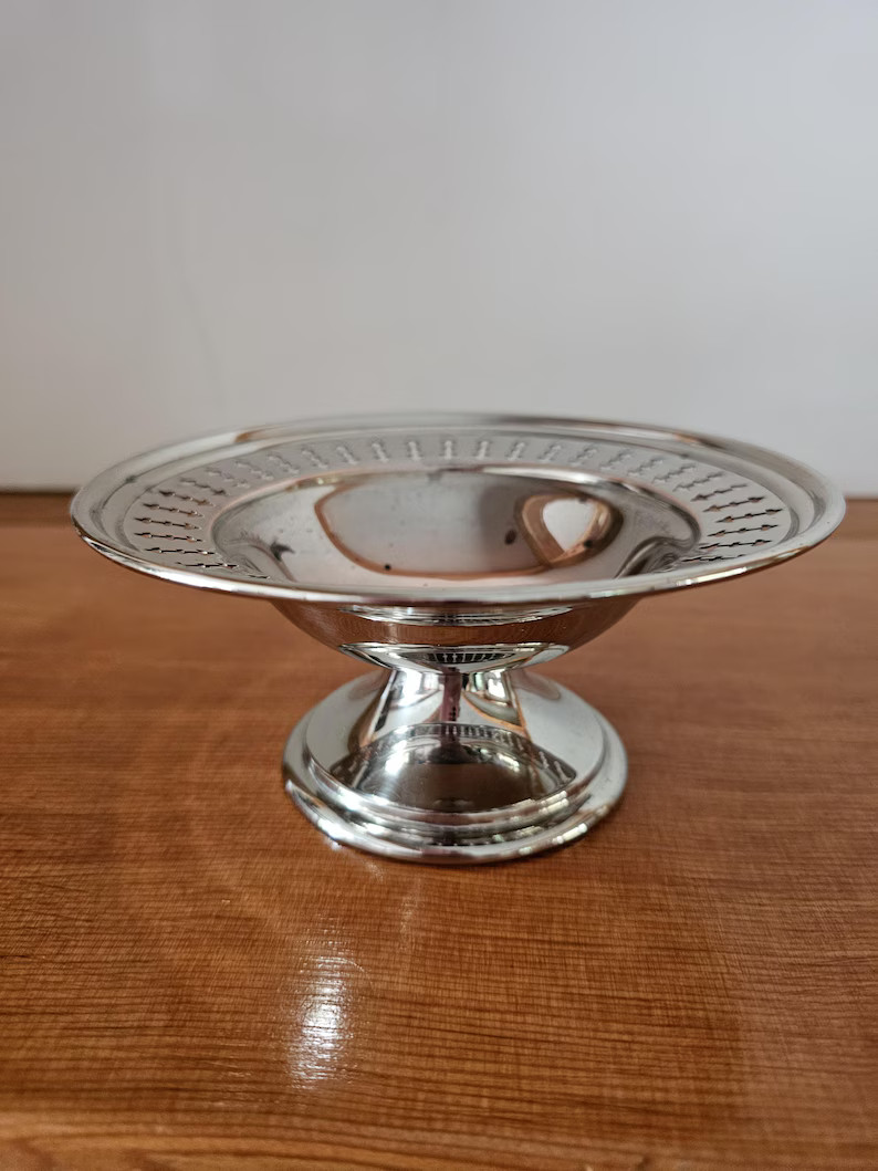 Antique Silver Pedestal Bowl - Silver Plate Bowl - Perforated Silver Candy Dish - Silver Ring Dis... | Etsy (US)