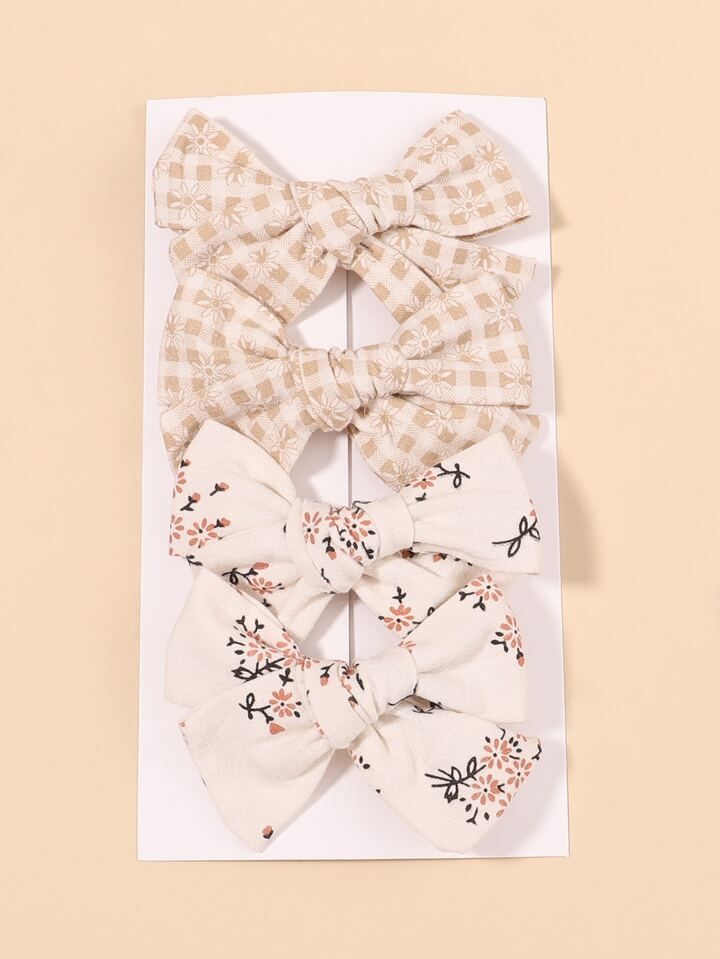 4pcs Toddler Girls Floral Print Bow Decor Alligator Hair Clip | SHEIN