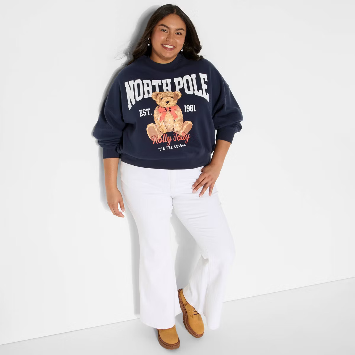 Women's North Pole Teddy Bear Graphic Sweatshirt - Navy Blue | Target