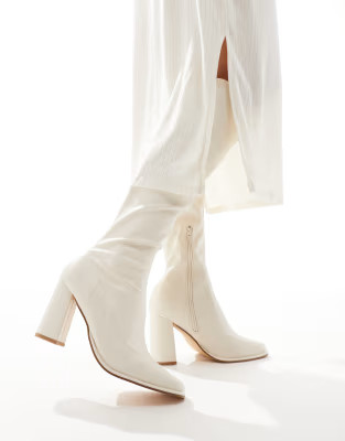 London Rebel Paige knee high sock boot in off white | ASOS (Global)