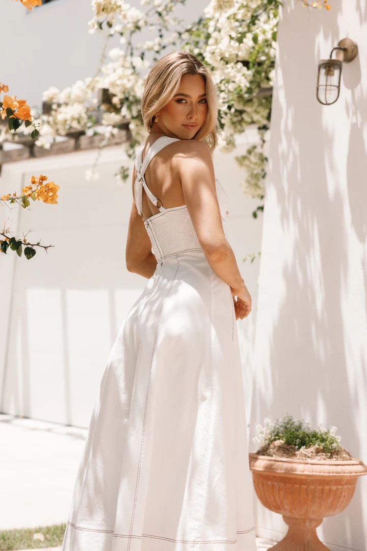 Everly Crossback Midi Dress - White Denim | Petal & Pup (US)