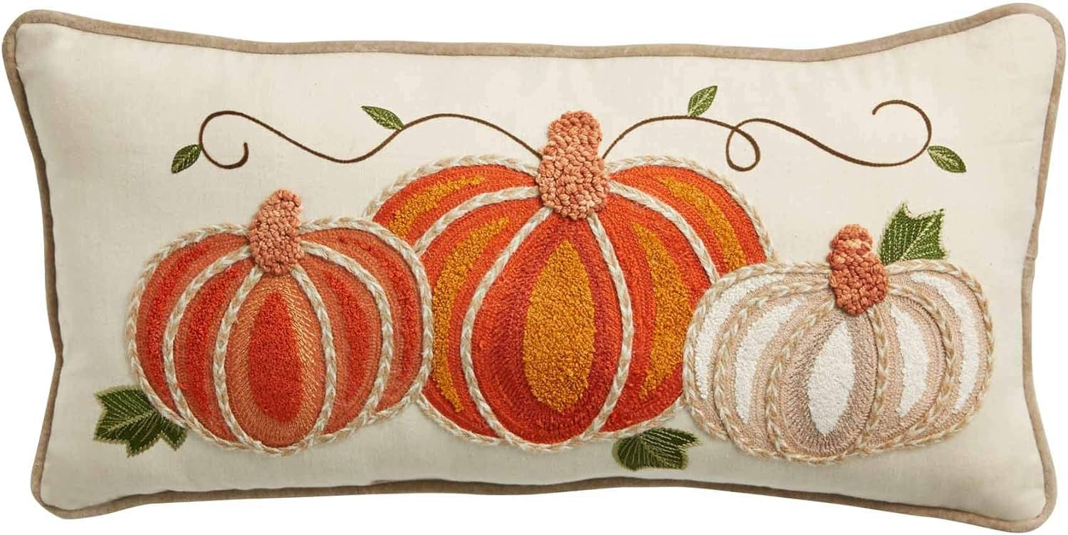 Mud Pie Lumbar Emb Pumpkin Pillow, Size: 12" x 24", Multicolor | Amazon (US)