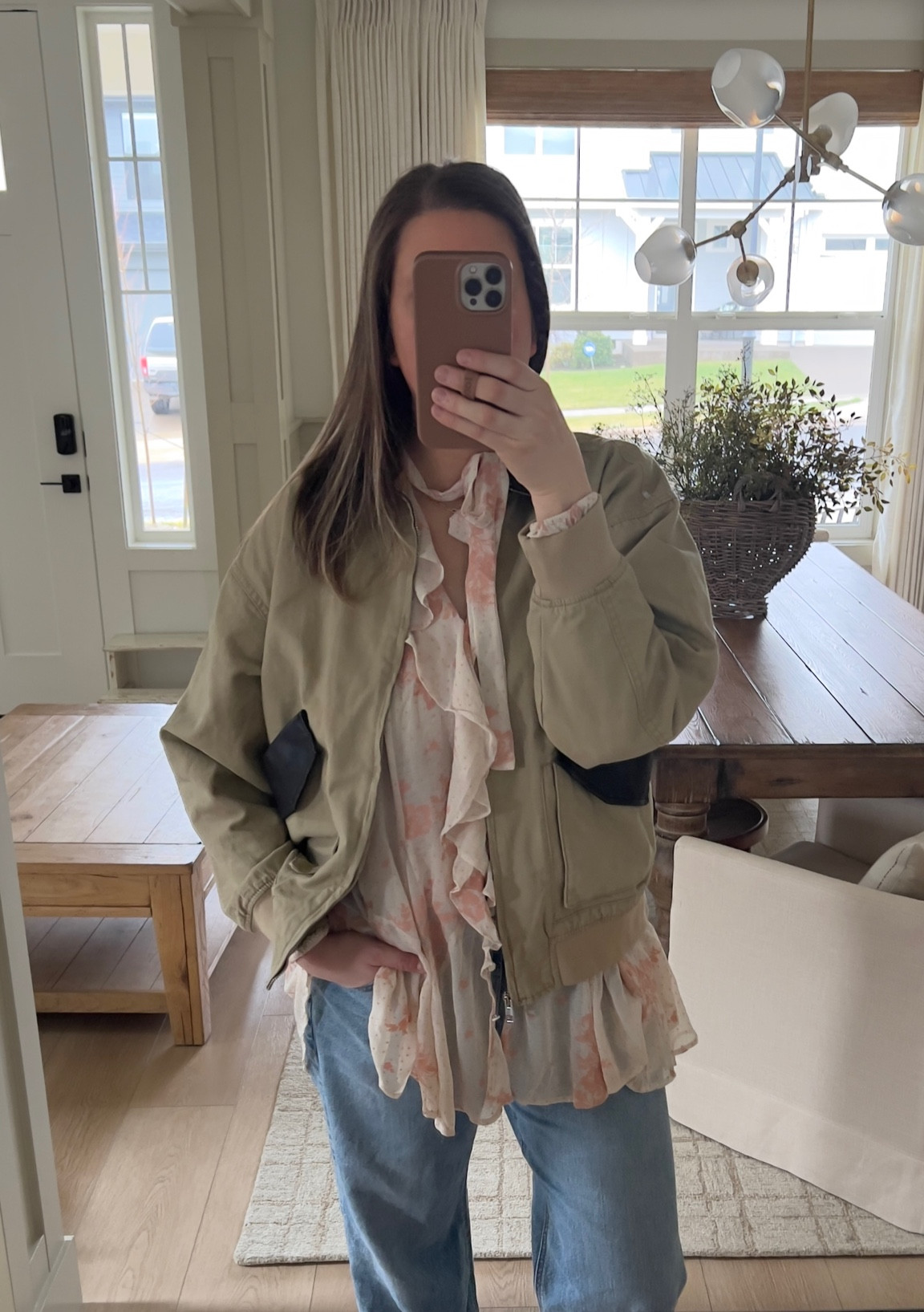 Flowy floral blouse on sale, size down one or two, it’s huge! Got my true size in the bomber jacket, jeans run one size big! 

#LTKMidsize #LTKSaleAlert #LTKSeasonal