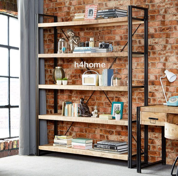 Vintage Industrial Bookcase Tall Metal Shelving Unit Rustic | Etsy | Etsy (US)