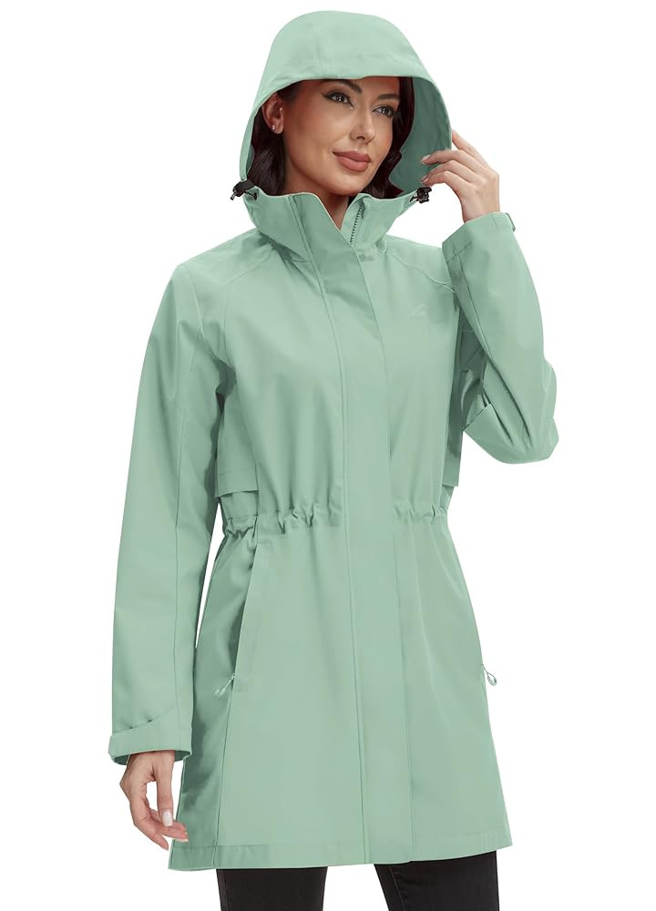 Rain Jacket Women Waterproof Long Raincoat Hood Lightweight Windbreaker Outdoor Coat | Amazon (US)