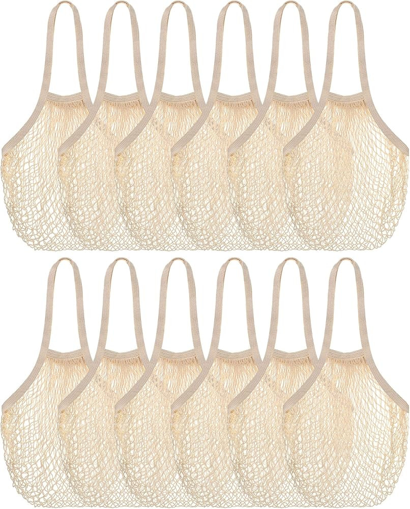 Eccliy 12 Pieces Mesh Grocery Bag Washable Mesh Bags Cotton Tote Bag Aesthetic Portable Reusable ... | Amazon (US)