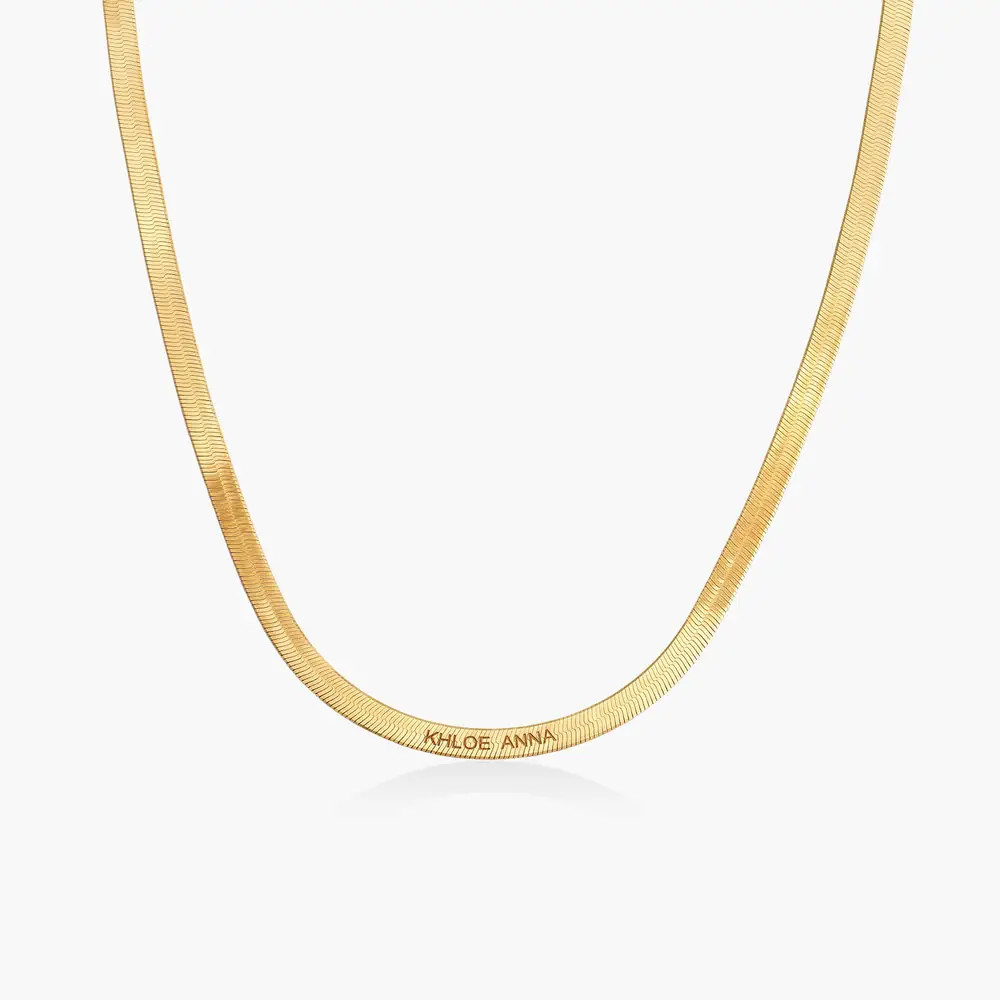 Herringbone Engraved Slim Chain Necklace - Gold Plated | Oak & Luna (US)
