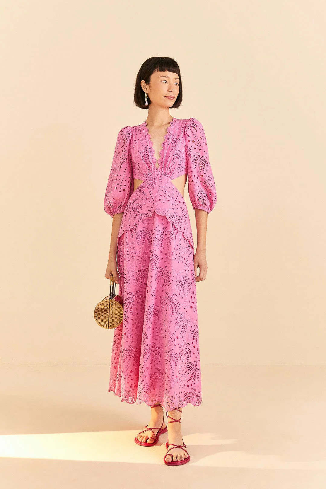 pink richelieu midi dress | FarmRio (US)
