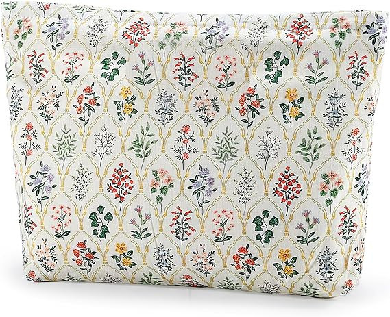 URSKYTOUS Flower Makeup Bag Travel Cute Leaf Floral Cosmetic Bag for Women Large Makeup Pouch Zip... | Amazon (US)