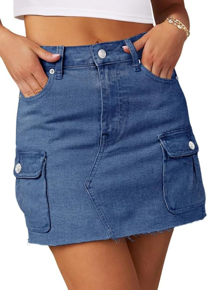 Genleck Cargo Denim Skirt for Women – Tummy Control Stretch Jean Skirts with Pockets High Waist... | Amazon (US)