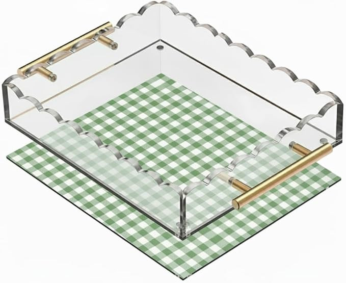 Scalloped Acrylic Tray Magnetic Bottom,9x9 in Scallop Acrylic Tray with Handles,Bottom Replaceabl... | Amazon (US)