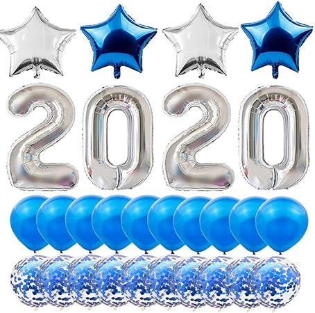 EvaGO Large 2020 Balloons Silver and Blue Confetti Balloon Decoration Kit for New Years Eve Party... | Amazon (US)