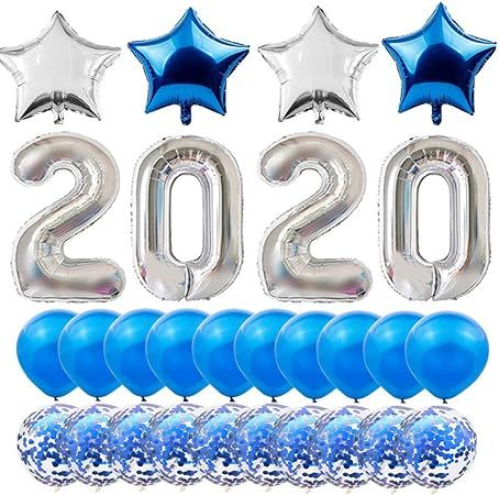 EvaGO Large 2020 Balloons Silver and Blue Confetti Balloon Decoration Kit for New Years Eve Party... | Amazon (US)
