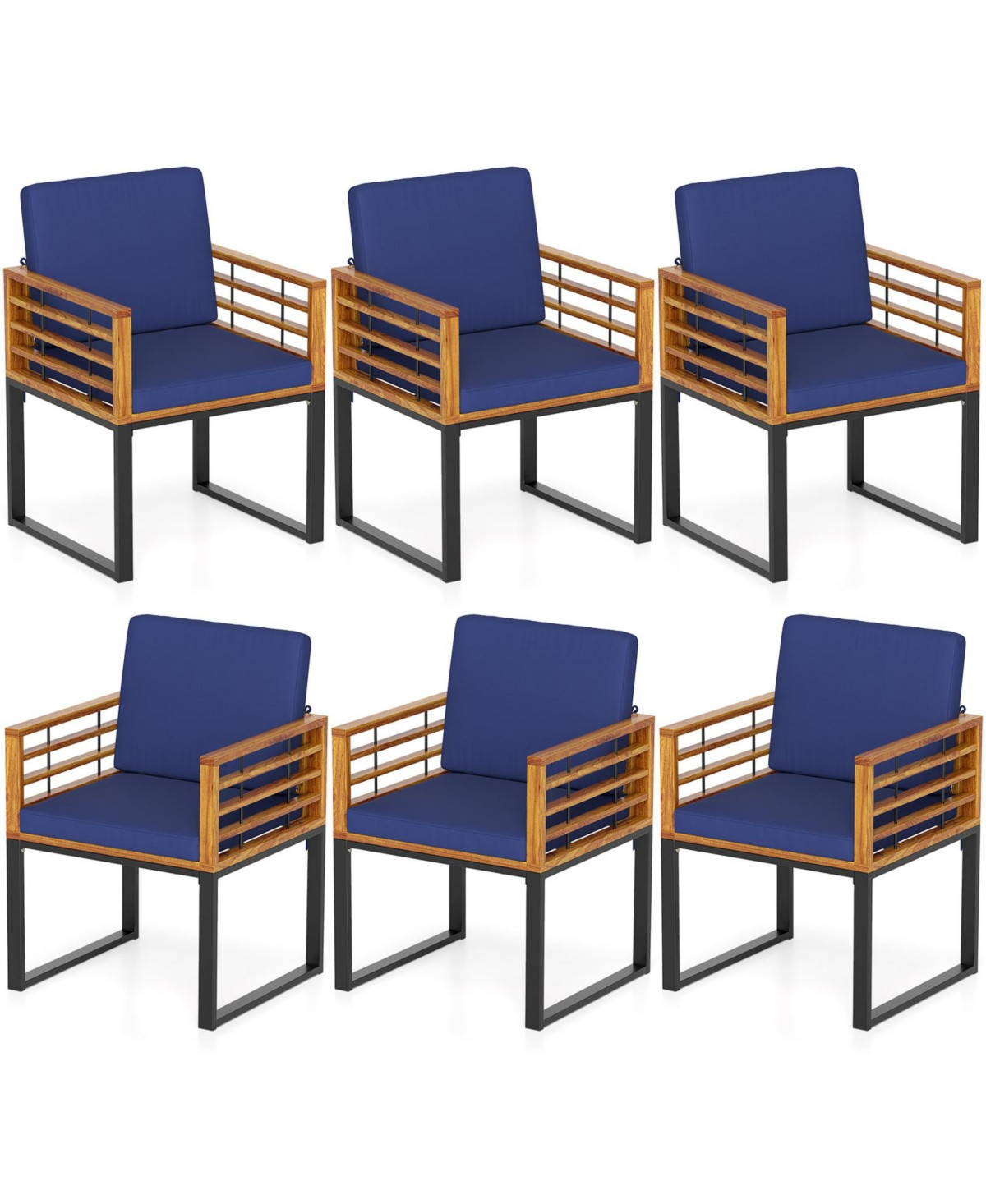 Gouun Set of 6 Acacia Wood Patio Dining Chairs with Seat and Back Cushions - Navy | Macy's