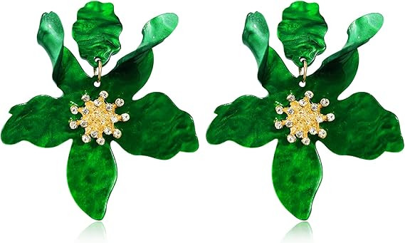 Unique Bohemian Oversized Acrylic Resin Flower Dangle Drop Earrings Summer Retro Large Sparkly Ha... | Amazon (US)