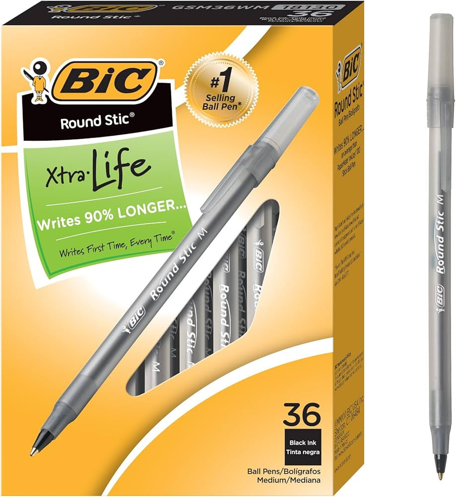 BIC® Round Stic® Xtra Life Ball Point Pen, Black, 36 Pack | Amazon (US)