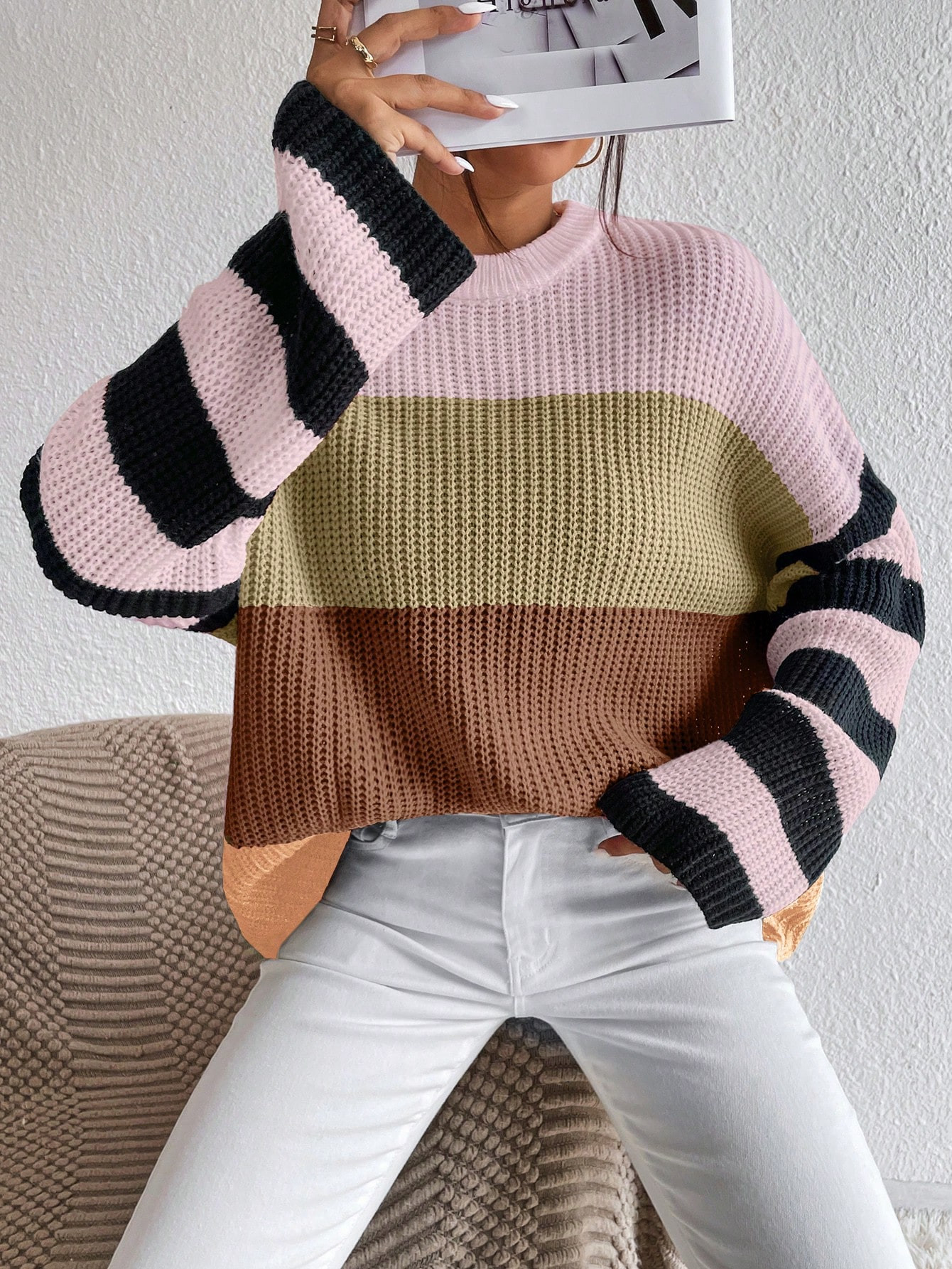 Color Block Drop Shoulder Sweater | SHEIN
