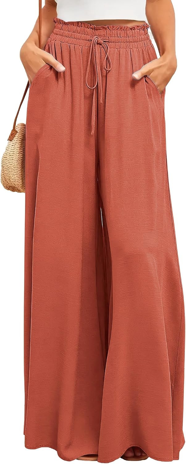 Ulovmi Women's Wide Leg Palazzo Pants High Waisted Flowy Lounge Trousers with Pockets | Amazon (US)