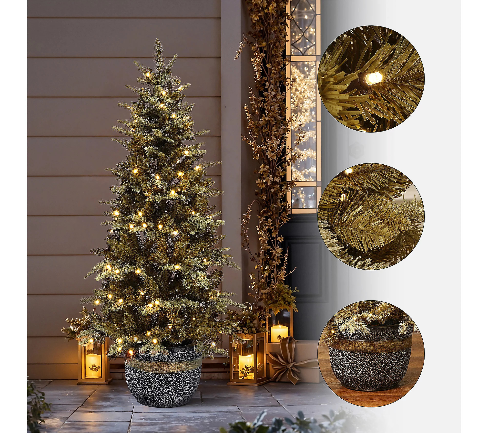 LuxenHome 4.5ft Pre-Lit Gold-Tipped Potted Christmas Tree | QVC