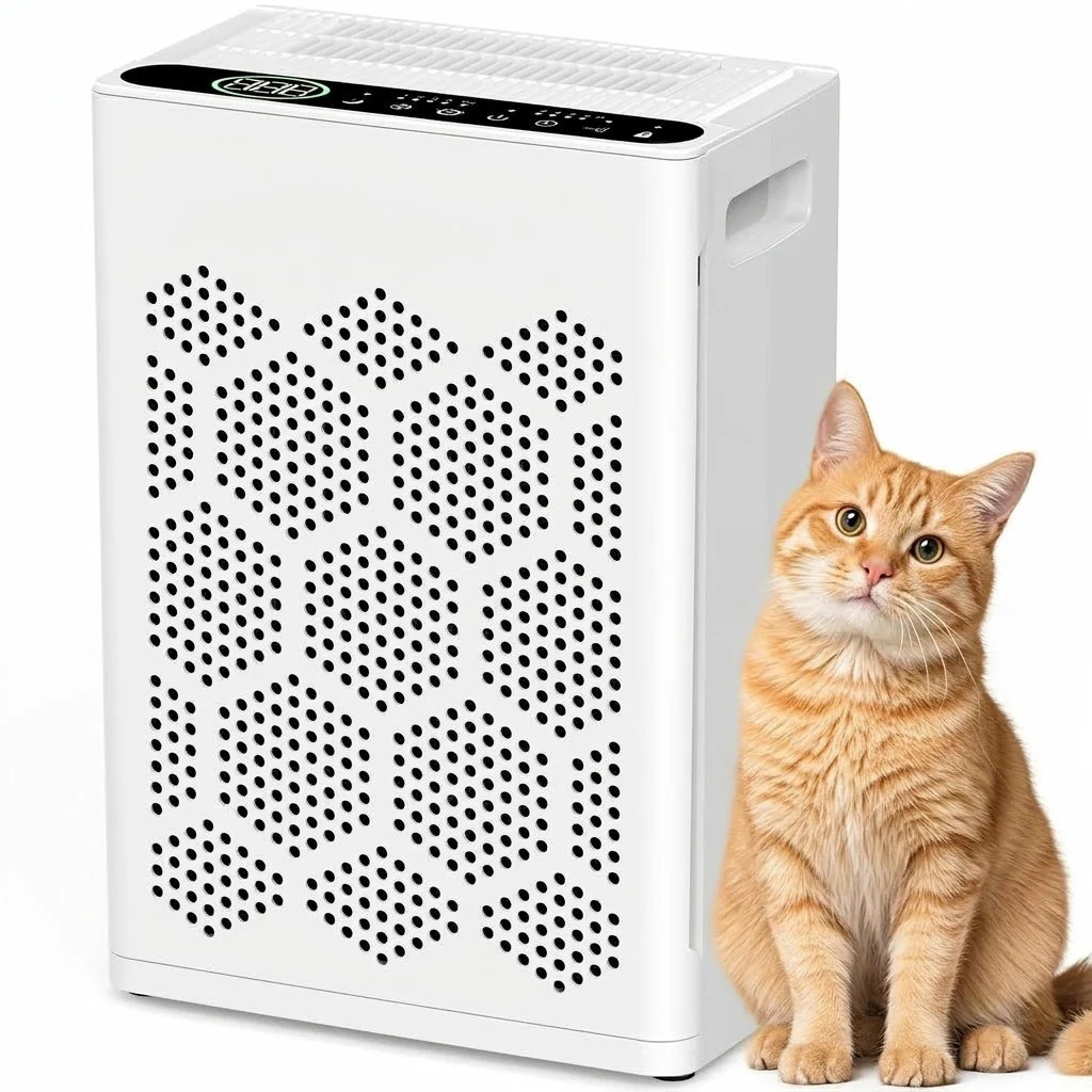 Anqtovp Air Purifier for Large Room 2400 Sq Ft HEPA 14 Filter Washable Prefilter Pet Hair Dust Odor Removal Dual Side Intake White Black 1 Piece | Lowe's