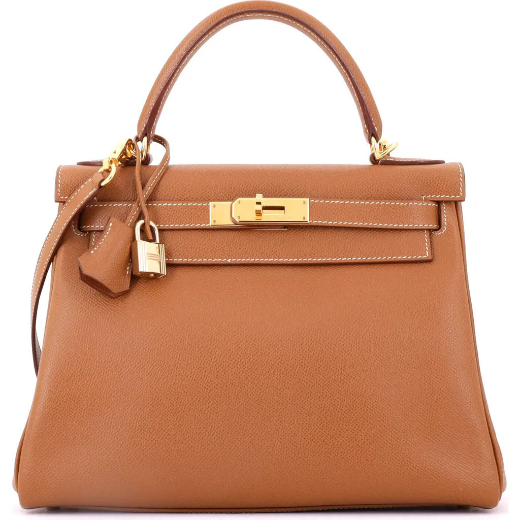 Pre-Owned Hermes Kelly Handbag Brown Courchevel with Gold Hardware 28 in Metallic Gold at Nordstrom, Size Small | Nordstrom