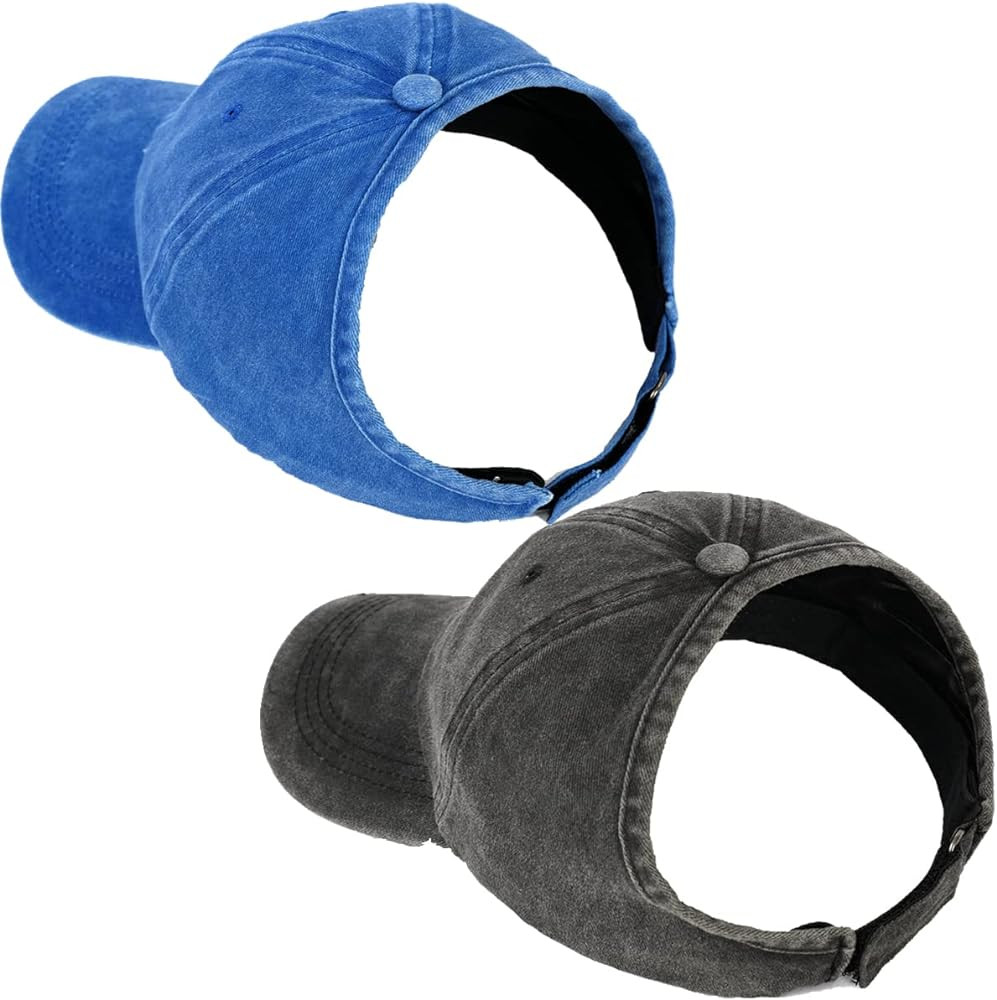 2 Pack Backless Cap for Women Natural Curly Hair Hat Baseball Cap Afro Puff Ponytail Hat | Amazon (US)