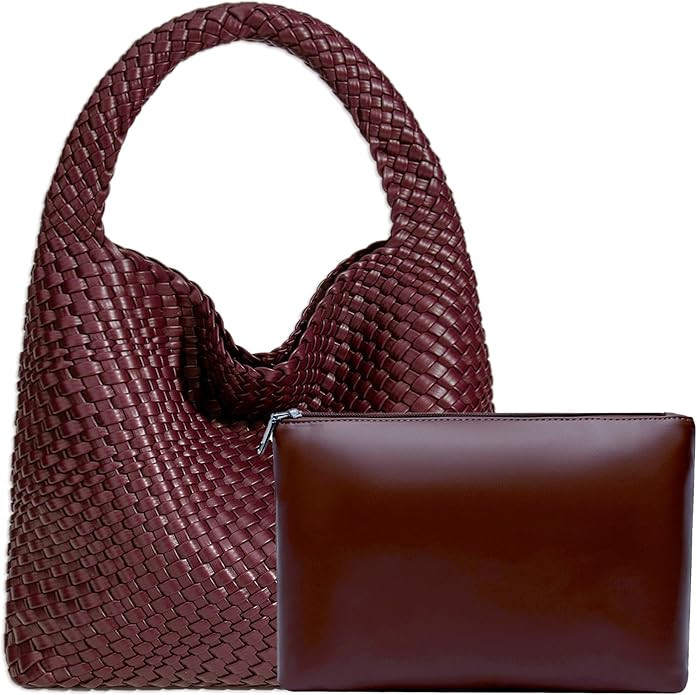 Women Vegan Leather Hand-Woven Tote Handbag Fashion Shoulder Top-handle Bag All-Match Underarm Ba... | Amazon (US)