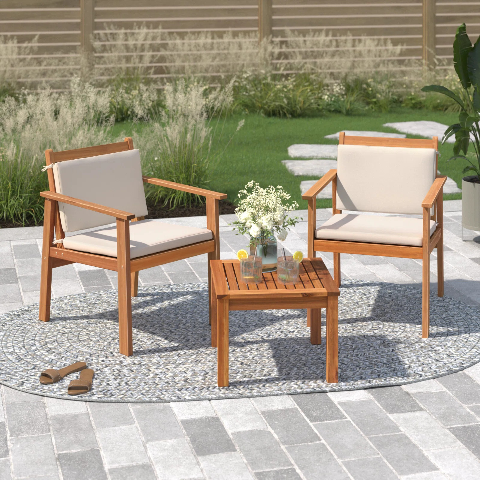 Koval 3 Pieces Acacia Wood Outdoor Conversation Set | Wayfair North America