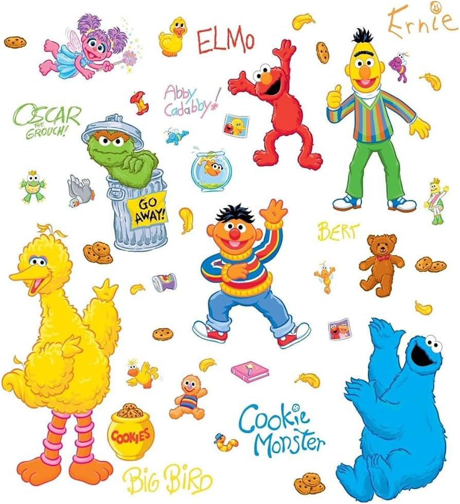 SESAME STREET 45 BiG Wall Stickers ELMO BIG BIRD ABBY OSCAR Room Decor Decals | Amazon (US)