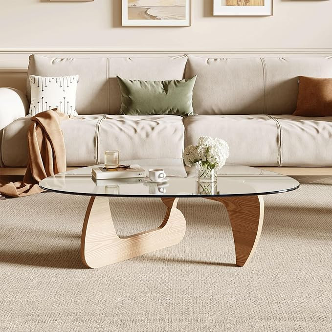 Modern Coffee Table for Living Room and Small Spaces, 43.3" x 29.5" x 15.8" Triangle Tempered Gla... | Amazon (US)
