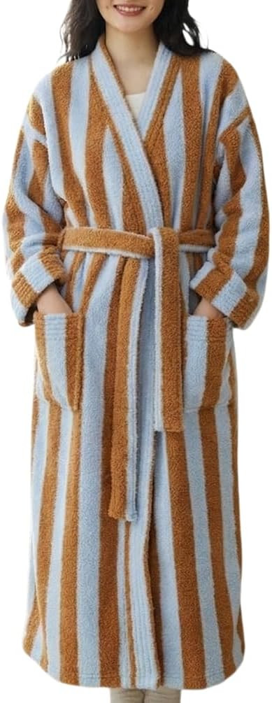 Womens Plush Robes Long Soft Fluffy Bathrobe Bathrobe With Pocket Belt Warm Robes | Amazon (US)