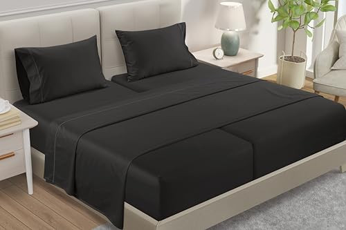 Egyptian Cotton Sheets Split King Size Sheet Set, 800 Thread Count Sateen Weave Hotel Collection Split King Sheet Deep Pockets, Cotton Bed Sheets Fits up to 17" – Black | Amazon (US)