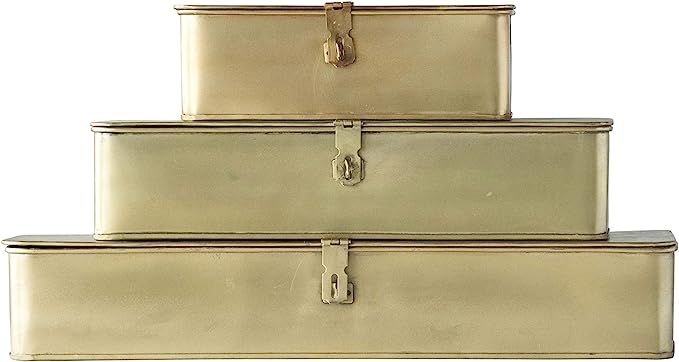 Creative Co-Op Decorative Metal Boxes with Gold Finish (Set of 3 Sizes) | Amazon (US)