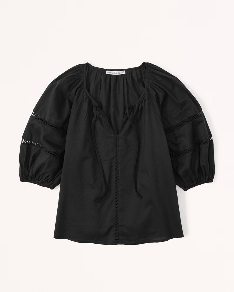 Short-Sleeve Cotton Sheer Peasant Top | Abercrombie & Fitch (US)