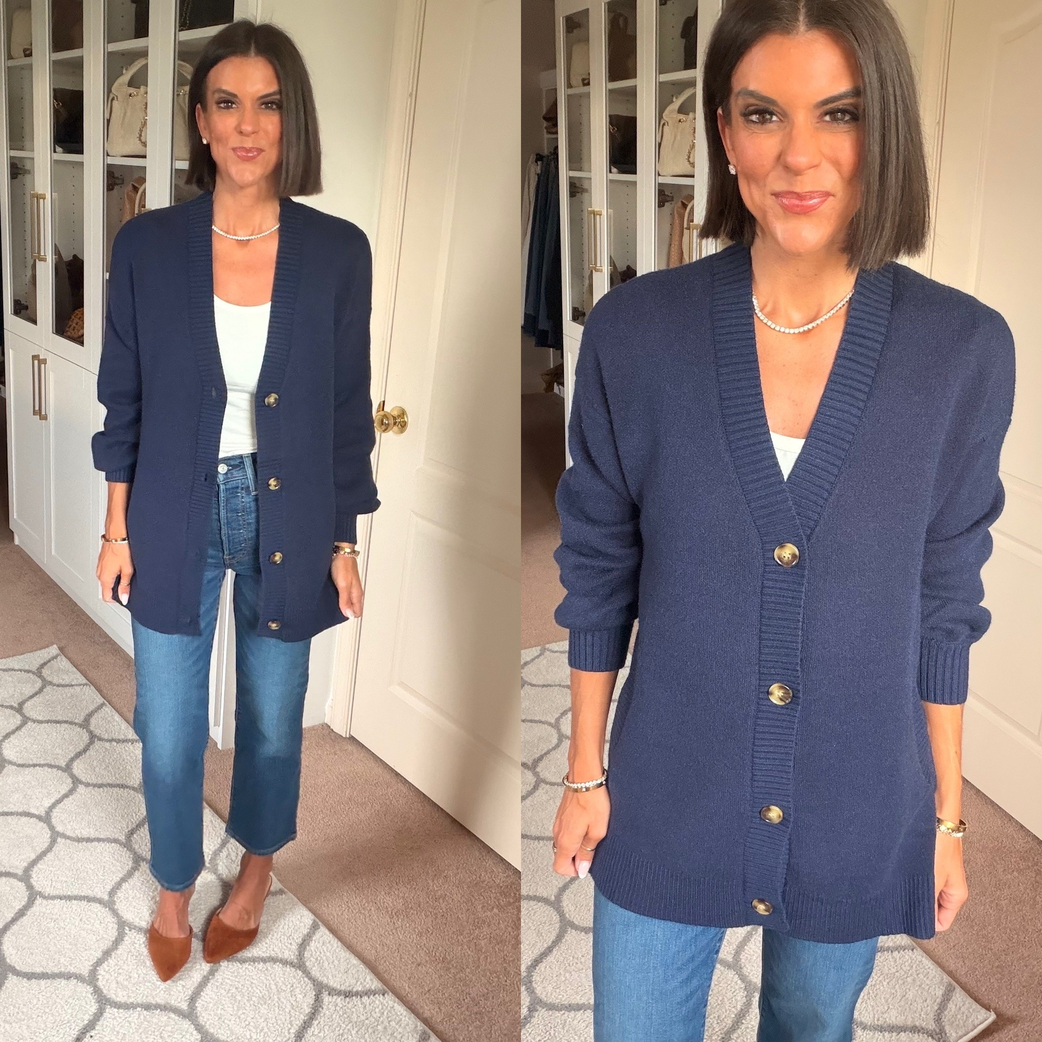 Size small in cardigan and tee size 24 in jeans