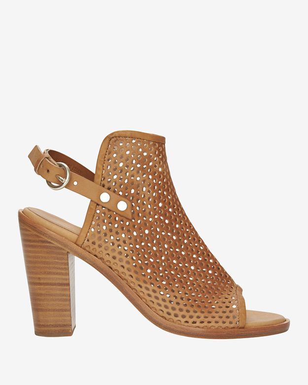 Rag & bone Wyatt Perforated Leather Slingback Peep-Toe: Brown | Intermix