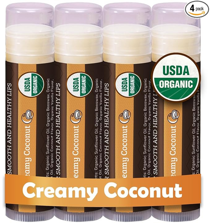 Earth's Daughter USDA Organic Lip Balm 4-Pack Creamy Coconut Flavor - Beeswax, Coconut Oil, Vitam... | Amazon (US)