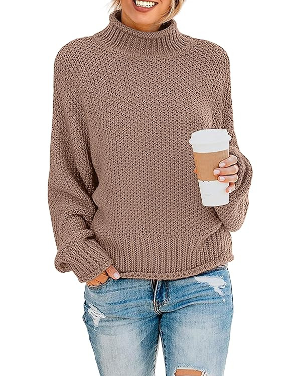 ZESICA Women's 2023 Turtleneck Batwing Sleeve Loose Oversized Chunky Knitted Pullover Sweater Jum... | Amazon (US)