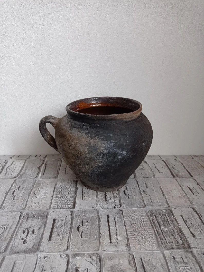 Vintage Black Clay Pot Old Clay Pot Wabi Sabi Pottery | Etsy | Etsy (US)