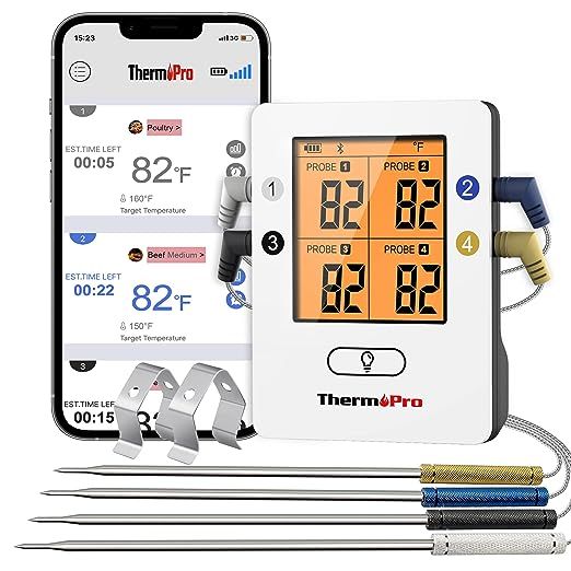 ThermoPro TP25 500FT Bluetooth Meat Thermometer with 4-Probes, Smart Rechargeable Wireless Meat T... | Amazon (US)