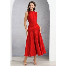 Dive into Elegance Lace Panelled Sleeveless Dress in Red for Elegant Occasions & Evening Soirees | Chicwish