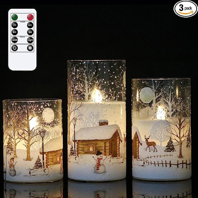 DRomance White Christmas Glass Flickering Flameless Candles Battery Operated with 10-Key Remote a... | Amazon (US)