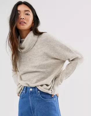 Only brushed knit sweater with roll neck in stone | ASOS US