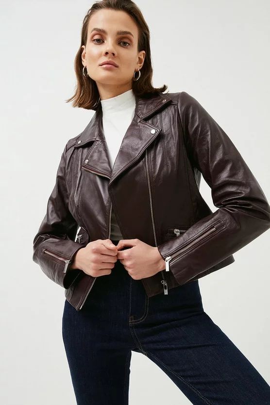 Leather Signature Biker Jacket | Karen Millen UK & IE