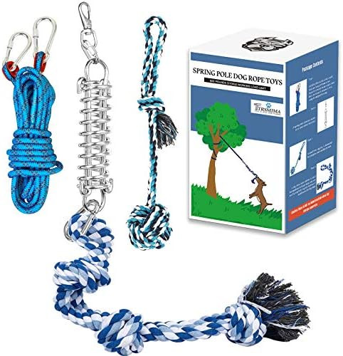 Spring Pole Dog Rope Toys: Dog Rope Pull & Tug of War Toy with a Big Spring Pole Kit & 2 Strong Dog  | Amazon (US)