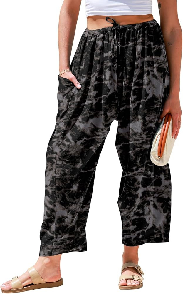 TARSE Womens Linen Wide Leg Pants Casual Loose Drawstring Summer 2025 Beach Travel Vacation Palaz... | Amazon (US)