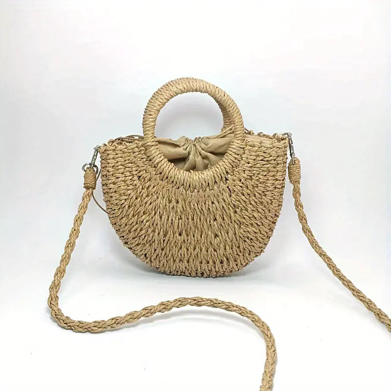 Summer Straw Beach Bag Half round Rattan Woven Handbag - Temu Canada | Temu Affiliate Program