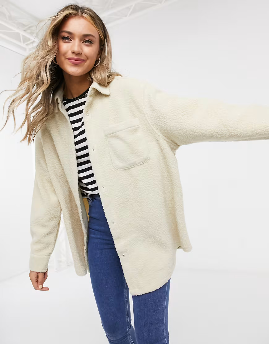 ASOS DESIGN fleece shacket in cream | ASOS (Global)