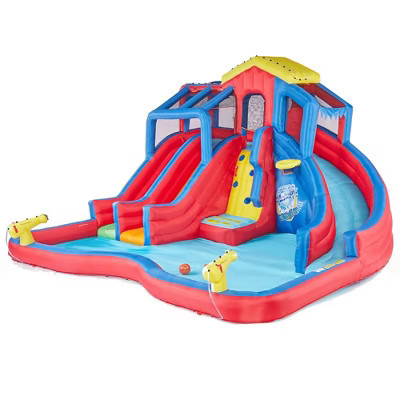 Banzai Hydro Blast Water Slide Park, Inflatable Water Slides for Kids Backyard with 3 Water Slides, 2 Water Cannons, Climbing Wall, and More, Ages 5+ | Target